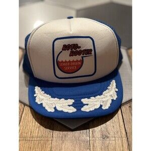 Vintage Roto Rooter Trucker Hat Embroidered Patch Detail Blue White Plumbing